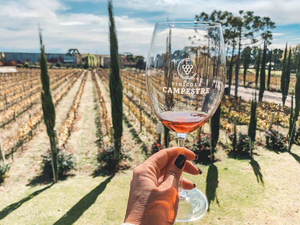 Degustação no terraço da loja da Vinícola Campestre